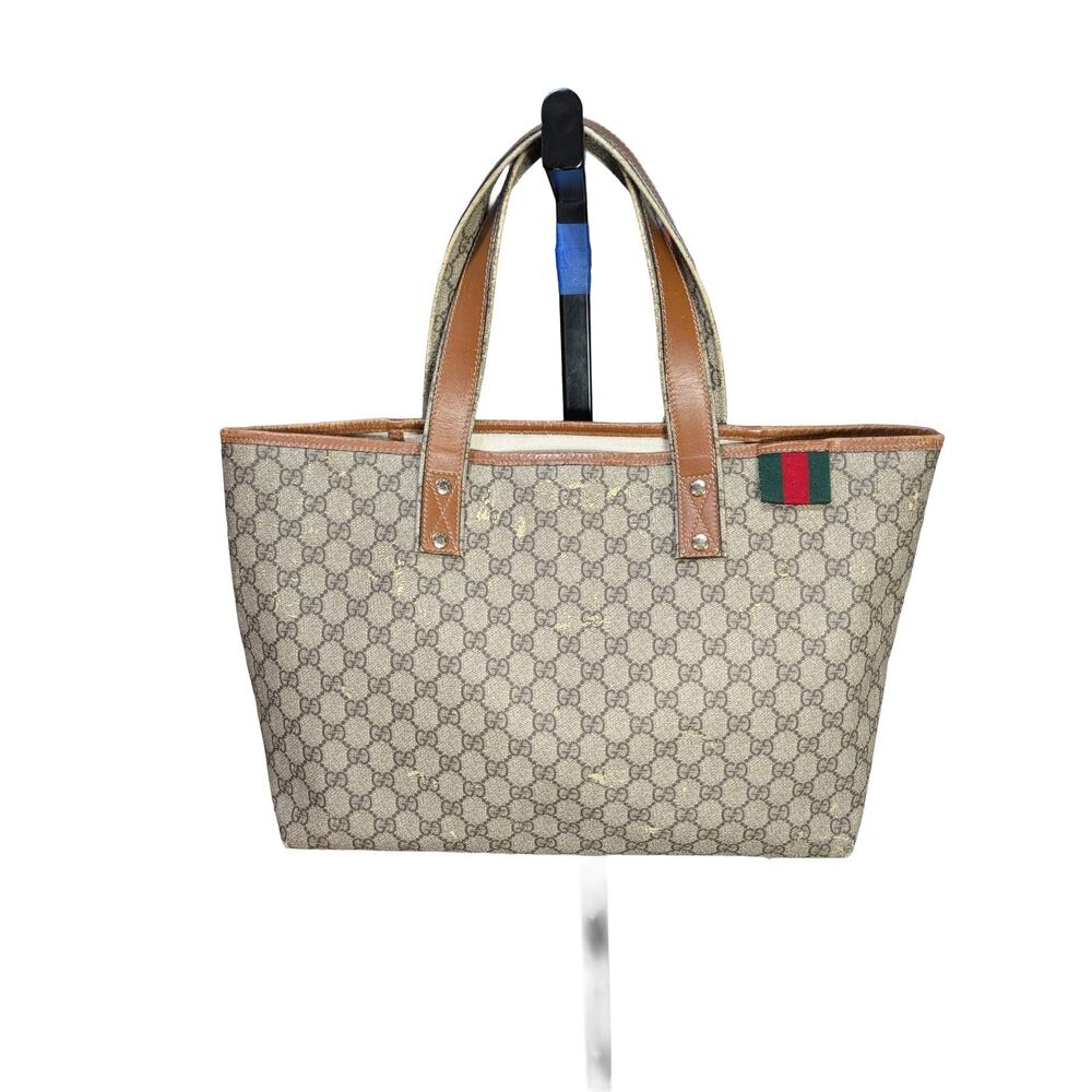 Gucci GG Supreme Tote Sherry Line Beige Coated Canvas VTG
